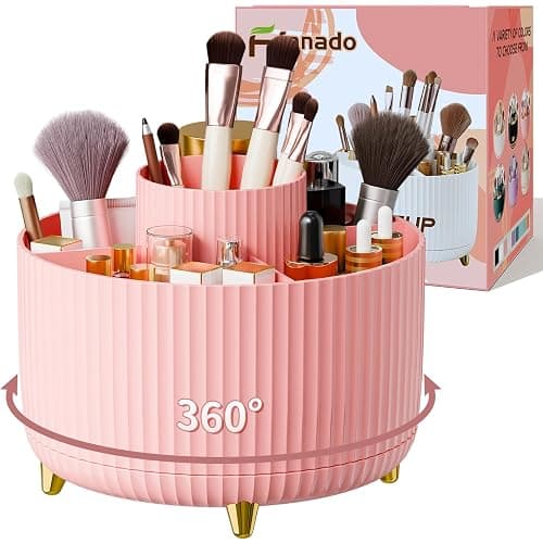 360° Rotate Makeup Brush Holder Organizer, Makeup Organizers Countertop, Makeup organization and Skincare Storage for Vanity, Desktop, Bathroom (Pink) - Image 1