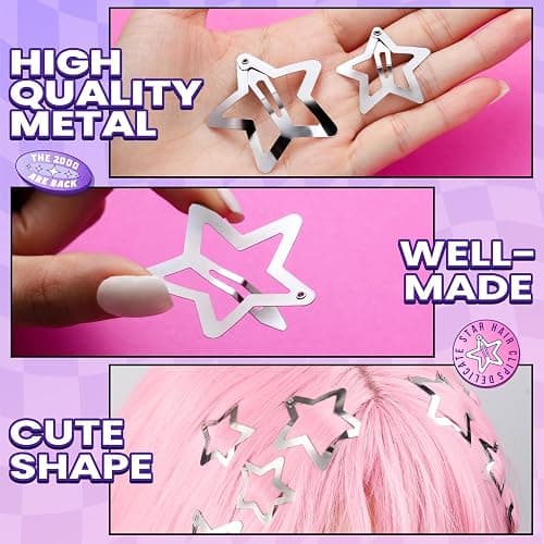 YGDZ Star Hair Clips and Barrettes Set - 20 pcs 1.22" Y2K Hair Accessories, 10 pcs 1.61" Silver Clips for Girls Women, Rave Accessories, Non-Slip Metal Snap Hair Clips thumbnail 6
