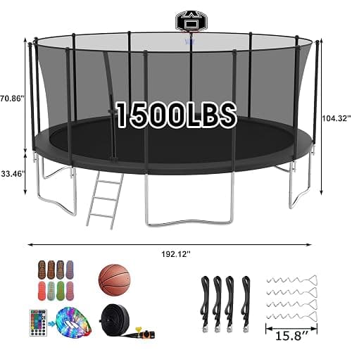 SKYUP Tranpoline 1500LBS 16 15 14 12 10 8 FT Tranpoline for 7-10 Kids and Adults, Windproof Outdoor Tranpoline with Enclosure Net, Basketball Hoop, Easy to Install & Last Long - ASTM Approved thumbnail 2