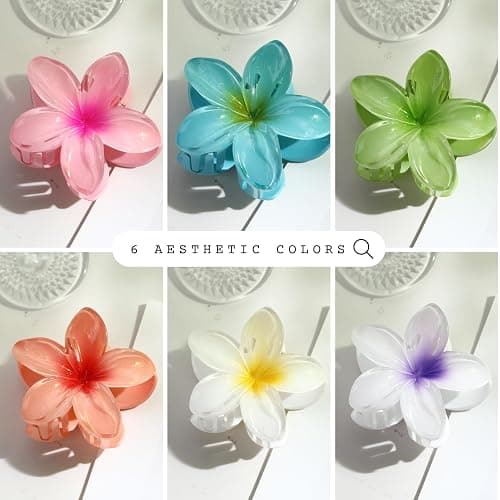Hawaiian Flower Hair Clips – 6 Pack Colorful Claw Clips for Women & Girls, Large Aesthetic Hair Accessories for Thick or Thin Hair, Summer Beach Vacation Gift thumbnail 6