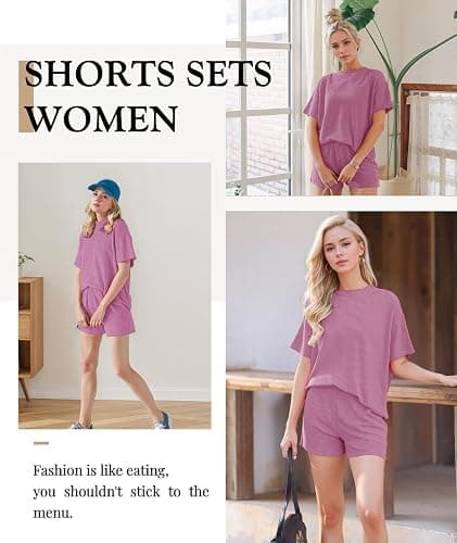MARZXIN Women 2 Piece Shorts Set 2026 Casual Summer Cruise Outfits Ribbed Loose Short Sleeve Pocket Matching Lounge Sets thumbnail 2