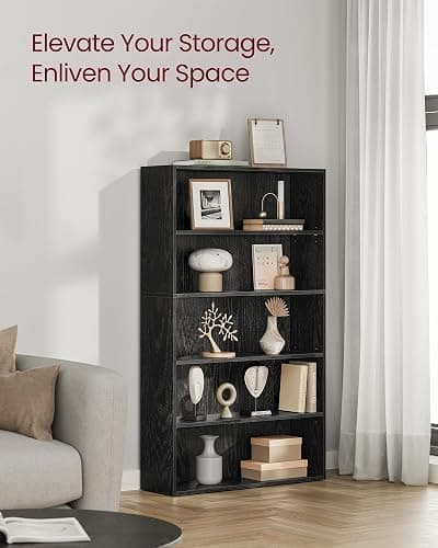 VASAGLE Custos Collection - Bookshelf, 5-Tier Bookcase, Book Shelf, Open Storage Shelf, 9.4 x 30 x 52.8 Inches, for Living Room, Home Office, Dinning Room, Ebony Black ULBC175T56 thumbnail 4