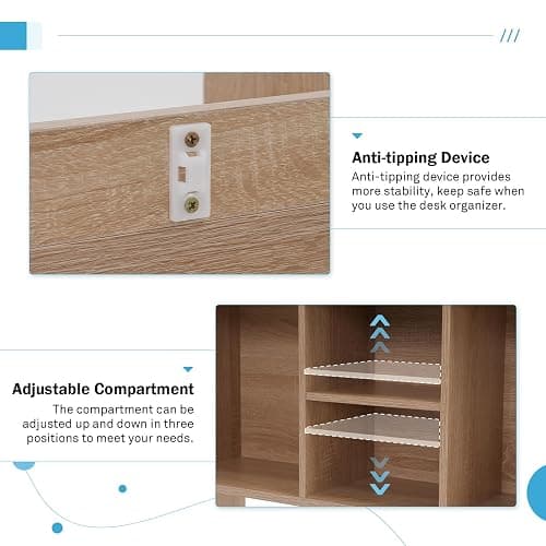COBANA Desktop Bookshelf, Countertop Storage Hutch with 5 Shelves for Computer Desk, Desk Shelf for Top of Desk Organizer for Office Home Dorm, Wood - Wood thumbnail 4