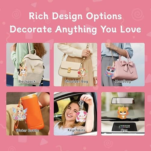Masendp 8 Piece 5D DIY Animal Diamond Painting Double Sided Keychain Set, Flower Diamond Pendant Hanging Animal Art Decoration for Adult Beginner Pack Birthday Family Party Decoration thumbnail 4