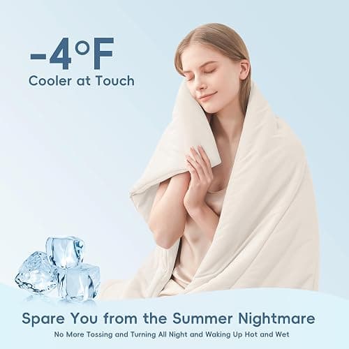MASVIS Cooling Blankets for Hot Sleepers, Luxury Lightweight Cozy Soft Throw for Night Sweats Double Sided Breathable Blanket for Bed Couch Sofa, Q-Max 0.4 Cold Tech Ice Blanket, Twin (68"x90"), Beige thumbnail 3