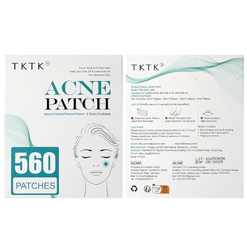 TKTK Pimple Patch Acne Patch, 4 Sizes 560 Patches Acne Absorbing Cover Patch, Hydrocolloid Invisible Acne Patches For Face Zit Patch Acne Dots Tea Tree, Calendula Oil - 4 Pack thumbnail 7