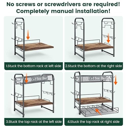 Coffee Bar Organizer, Station Mug Holder for Countertop, Multi-Functional 3 Tier Coffee Cup Tree Rack for Kitchen, Storage Shelf with 10 Hooks, K Cup Pod Drawer for Home Office thumbnail 3