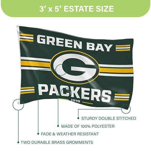 NFL Green Bay Packers Vintage Flag | 3 x 5 Estate Flag with Grommets | Heavy Duty Banner for Outdoor Garden Patio Decoration | Indoor Wall Decor for Room | Works with Flagpoles for Outside House (Green Bay Packers-Vintage) thumbnail 3