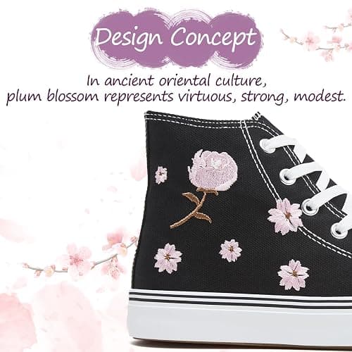 kufeiti Women's High Top Canvas Sneakers Casual Walking Shoes | embroidered,breathable canvas upper,lace up high top,non slip,easy match thumbnail 5