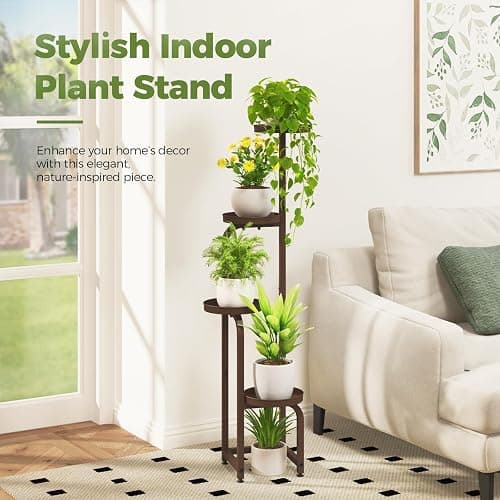 Bamworld Corner Plant Stand Indoor Outdoor, Tall Metal Flower Pot Stands for Multiple Plants, 4 Tier Brown Heavy Duty Plant Shelf for Patio Garden Balcony Living Room Bedroom(Patent Design) thumbnail 5