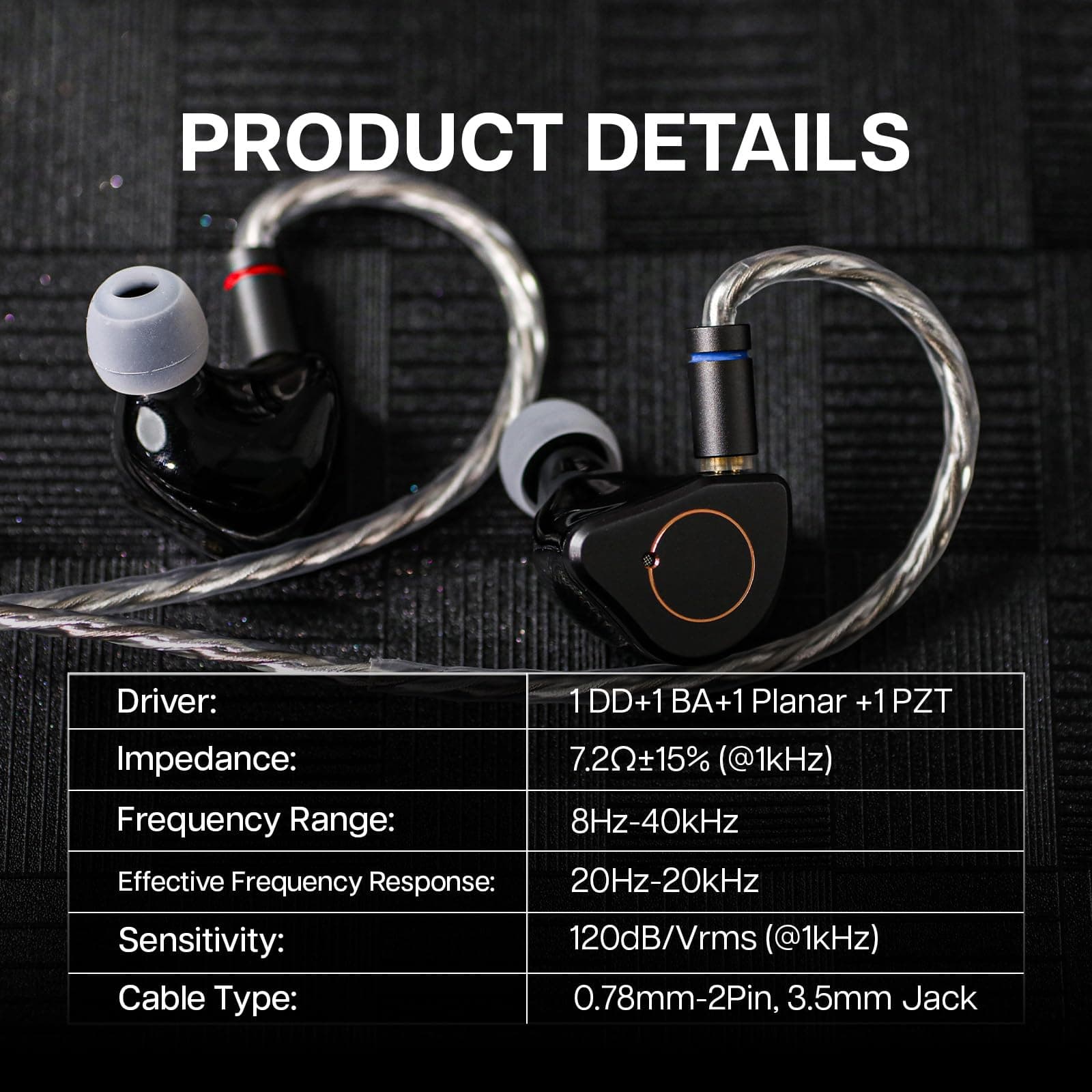 Linsoul SIMGOT SuperMix 4 1DD+1BA+1Planar+1PZT Hybrid Drivers Earphones, HiFi in Ear Monitor IEM, Wired Gaming Earbuds with OFC Silver-Plated Cable for Musician Audiophile thumbnail 2