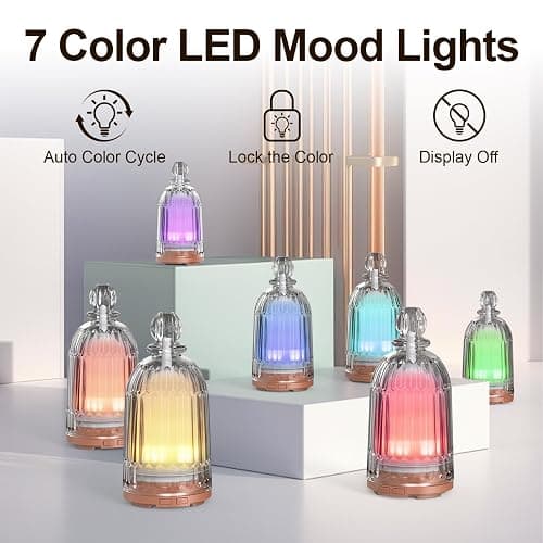 DOUDING 120ml Glass Essential Oil Diffuser, Ultrasonic Aroma Diffuser Glass Cover & Plastic Reservoir with Auto Shut-Off 7 Colors LED Lights for Home Office Bedroom(Bronze Base) - Bronze Base thumbnail 3