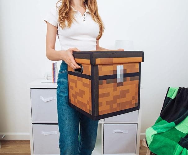 Minecraft Brown Chest 13-Inch Storage Bin Chest With Lid | Foldable Fabric Basket Container, Cube Organizer With Handles, Cubby For Shelves, Closet | Home Decor Essentials, Video Game Gifts thumbnail 4