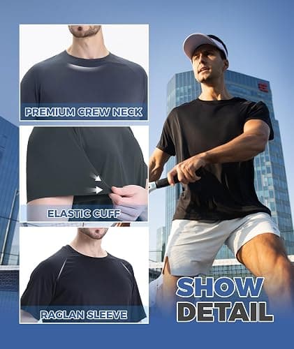 Workout Mens Shirts - Black Dry Fit Gym Short Sleeve Moisture Wicking T Shirts for Running Athletic Casual Work - 1-black - Large thumbnail 2