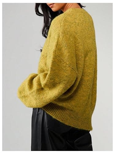 RoseSeek Women's Baggy Knit Sweater Crew Neck Lantern Sleeve Pullover Sweaters Fall Jumpers thumbnail 2