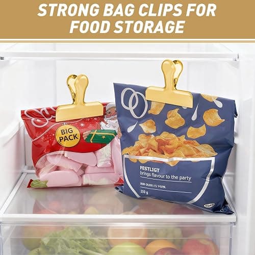 Funfery Gold Chip Clips Bag Clips Large Stainless Steel Clip for Food Storage,Air Tight Seal Chip Bag Clip 3 Inch Strong Food Clipp for Snack,Chips,Kitchen Decor,Home&Office Paper Heavy Duty-8 Pack thumbnail 6