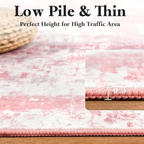 Macgace Washable Abstract Rug, 6x9 Modern Area Rugs with Non-Slip Rubber Backed for Living Room, Thin but Soft Contemporary Carpet Kitchen Bedroom Dining Room Decor, Pink thumbnail 8