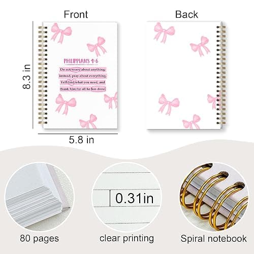 Shescrzionu Pink Bow notebook for women, Cute bible journal for Bible Study and Prayer, Inspirational Christian journal for teen girls, Aesthetic Pink cute bow stuff Faith Based Gift-C04 thumbnail 3