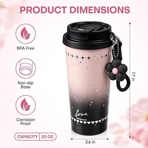 Rolitwils 18 oz Ceramic Lined Insulated Tumbler with Straw, Coffee Mug | Ceramic-lined coffee tumbler for clean coffee and tea taste; 316L stainless steel, 18 oz and straw lid for commuting. thumbnail 2