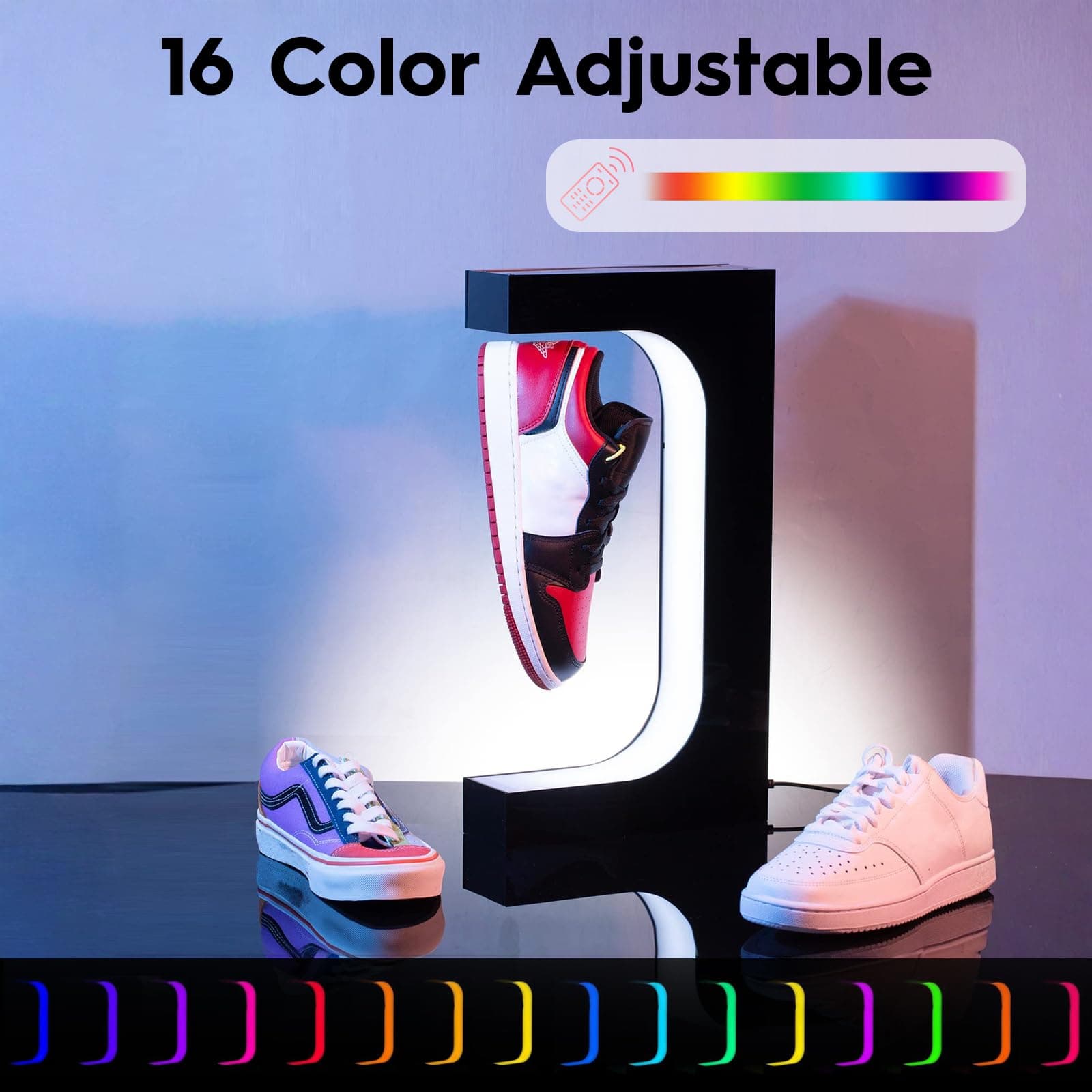 Magnetic Floating Shoe Display Stand, Rotating Levitation Shoe Rack with 16 Colors LED Lights, Levitating Sneaker Stand Holder for Shoe Collection Advertisement Exhibition (Black) thumbnail 3