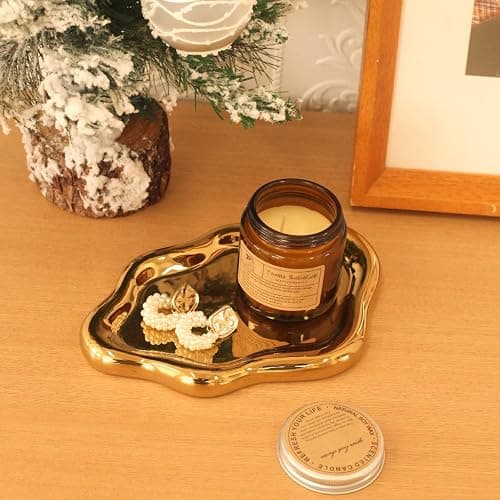 CCINPPY Ceramic Jewelry Tray Trinket Dish, Decorative Cloud Vanity Key Tray for Women, Ring Holder Dish, Cute Jewelry Plate Bowl Room Decor Aesthetic, Gold, Medium thumbnail 6