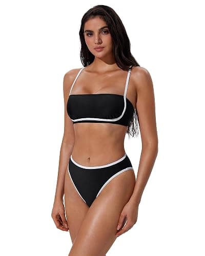 SUUKSESS Women Bandeau High Waisted Bikini Set Cheeky High Cut 2 Piece Swimsuits thumbnail 4
