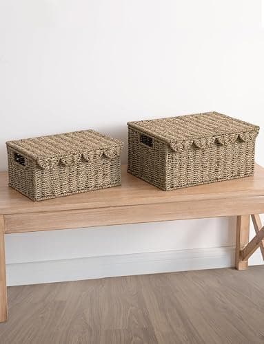 StorageWorks Scalloped Edge Wicker Basket for Bathroom, Seagrass Storage Baskets for Bathroom, Living Room, Bedroom, 15" L x 11 ¼" W x 7" H thumbnail 5