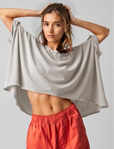 UEU Womens Summer Oversized Tops Casual Loose Crop T Shirts Crewneck Basic Boxy Tee Shirt Trendy Outfits Blouse thumbnail 2