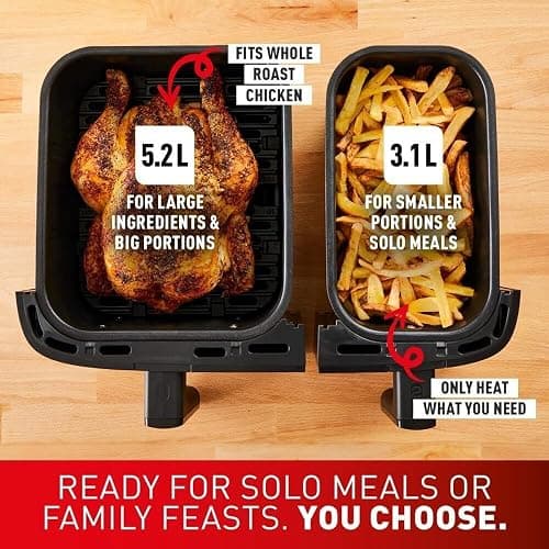 Tefal Easy Fry Dual Zone Digital Air Fryer, 2 Drawers, 8.3L, 8in1, Air Fry, Extra Crisp, Roast, Bake, Reheat, Dehydrate, 6 Portions, Non-Stick, Dishwasher Safe Baskets, Black & Metal EY901840 thumbnail 3