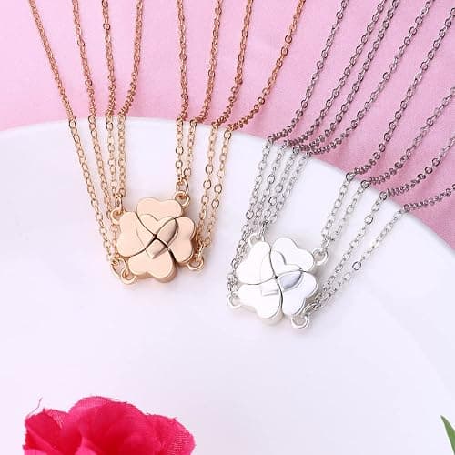 DOYYCA Friendship Necklace Magnetic Matching Four Leaf Clover Best Friend Necklace Gifts for Girls Women Magnet BFF Necklace for 4 thumbnail 6