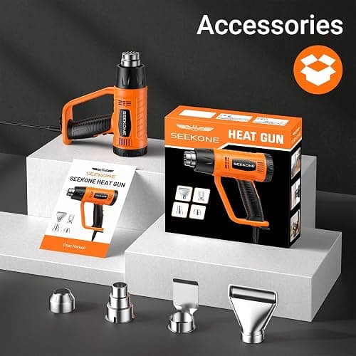 SEEKONE Heat Gun 1800W with 1112℉&752℉ 2 Temperature Settings for Crafting | 2-Speed Airflow 500/250L/min, Ergonomic Handle, Overheat Protection, 4 Nozzles For Vinyl Wrap, Shrink Wrap, Paint Removal thumbnail 8