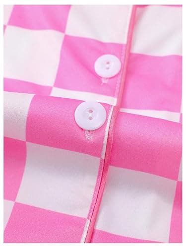 SOLY HUX Women's Satin Pajamas Summer 2 Piece Plaid Button Down Shirt Short Loungewear PJs Set thumbnail 4