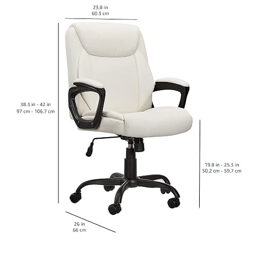 Amazon Basics Classic Puresoft PU Padded Mid-Back Height Adjustable Office Computer Desk Chair with Armrest, 26"D x 23.75"W x 42"H, Cream thumbnail 3