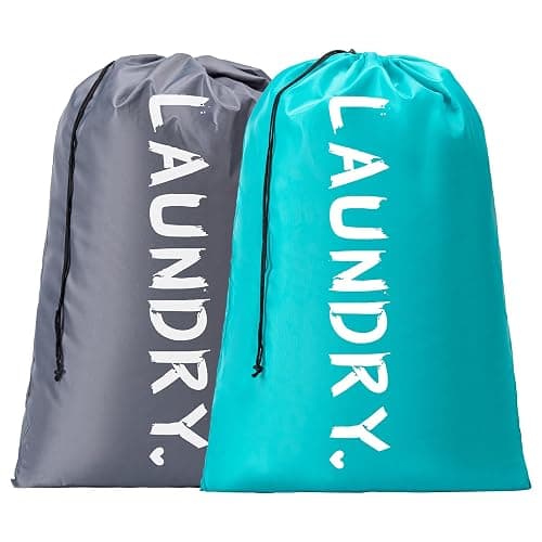 2 Pack XL Travel Laundry Bag, Machine Washable Dirty Clothes Organizer with Drawstring,Large Enough to Hold 4 Loads of Laundry, Easy Fit a Laundry Hamper or Basket Travel Essentials 24" x 36" - Image 1