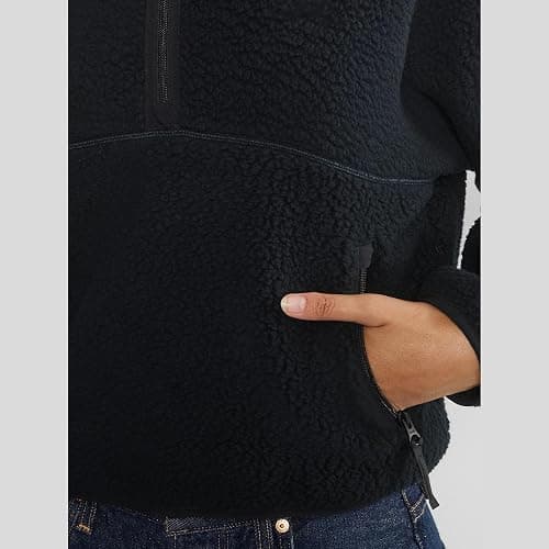 Yioaga Womens Fleece Half Zip Pullover Fuzzy Sherpa Jacket with Pockets | Soft Fuzzy Sherpa Fleece, Half‑Zip Mockneck, Cropped Long Sleeve, Drop Shoulder, Side Zip Pockets, Casual Warm Women Pullover thumbnail 5