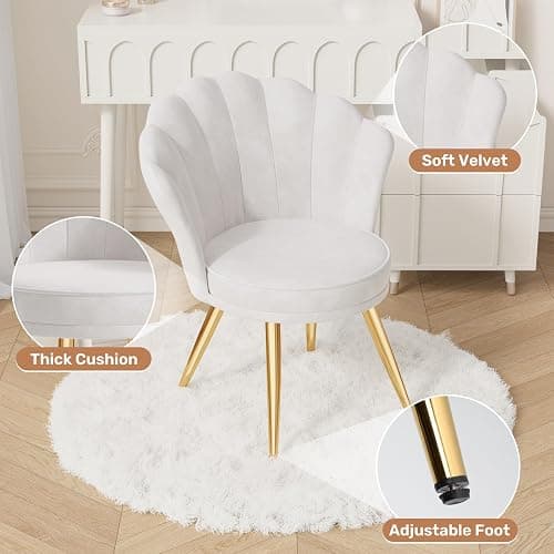 Daluvenix Velvet Upholstered Accent Chair with Gold Metal Legs – Makeup Vanity Chair, Guest Chair for Living Room & Bedroom, White thumbnail 4
