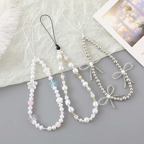 Staqlo Beaded Phone Charm Cute Fixed Beads Pearl Wristlet Chain Camera Wrist Strap CarKey Lanyard - PH-hdcy-44 thumbnail 2