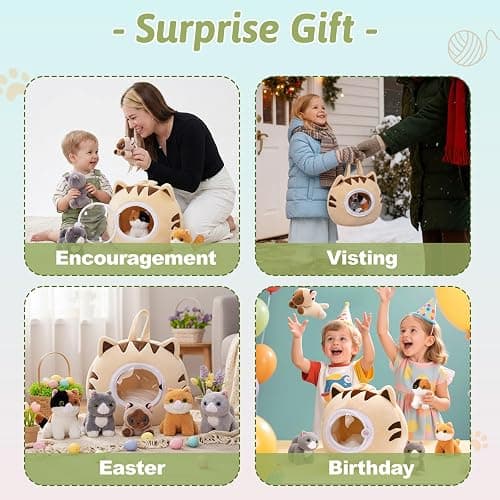 OUOZZZ Cat Stuffed Animal House with 5 Soft Cat Toys for Kids, Portable Gift Set thumbnail 5