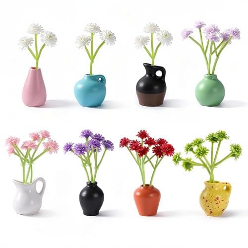 8 Pcs Cute Fridge Magnets Mini Vase Magnets for Fridge with Artificial Flowers, Tiny Ceramic Vase Refrigerator Magnets, Decorative Cute Magnets for Kitchen, Office, Locker, Whiteboard - Image 1