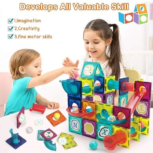 Magnetic Tiles,125 Piece Pipe Magnetic Blocks for Toddlers, 3D Clear Magnets Toys, STEM Toy Children Magnetic Tiles Building Set for Kids Boys Girls Age 3 4 5 6 Year Old 3 thumbnail 4