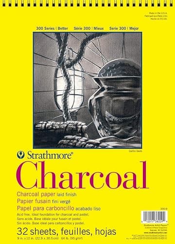 Strathmore 300 Series Wire Bound Charcoal Pad, 64 lb. Laid Surface, 9 X 12 inches, White, 32 Sheets (330-9) - Image 1