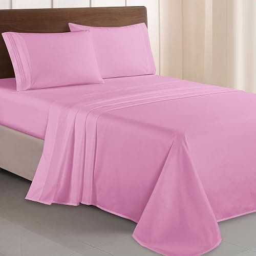 Elegant Comfort Luxurious 1500 Premium Hotel Quality Microfiber Three Line Embroidered Softest 4-Piece Bed Sheet Set, Wrinkle and Fade Resistant, Twin/Twin XL, Light Pink - Image 1