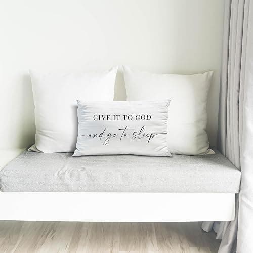 Knibeo Give It to God and Go to Sleep, Decorative Pillows Covers for Bed, Throw Pillows Cover for Bed,12x20 Pillow Cover,Decorative Bed Pillows for Bedroom Room(12x20, White) thumbnail 5