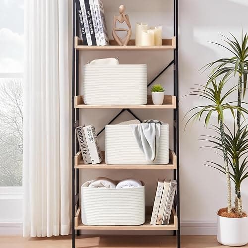 Degeyoyo Woven Storage Baskets, White Baskets for Organizing, 3 Pack Woven Basket for Storage, Decorative Storage Bins Baskets for Shelves, Towel, Toy, Book, Closet, Baby 14.96"×9.8"×8.85" thumbnail 8