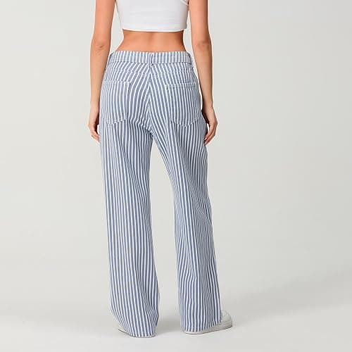 Mxiqqpltky Y2k Striped Bell Bottom Jeans Women High Waisted Boyfriend Denim Pants Baggy Wide Leg Stretchy Bootcut Flare Jeans thumbnail 6