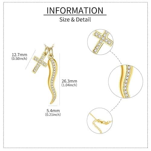 AXOMY Cornicello Necklace 925 Sterling Silver Italian Horn Necklace Cross Pendant Good Luck Protection Amulet Jewelry Gift for Women thumbnail 4