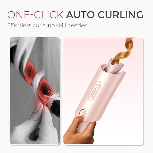 TYMO Automatic Rotating Curling Iron - TYMO CURLPRO Beach Waves Curling Wand, Portable Hair Curler, 500 Million Ionic, Dual Voltage & Lightweight for Travel, Ceramic Coating, 1 Inch, Rose Gold thumbnail 2