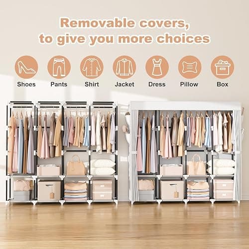 VTRIN Portable Closet for Hanging Clothes 67 Inch Wide Large Capacity Portable Wardrobe Closet with Cover, 4 Storage Shelves and 4 Hanging Rod Sturdy Free Standing Closet for Bedroom, White thumbnail 5