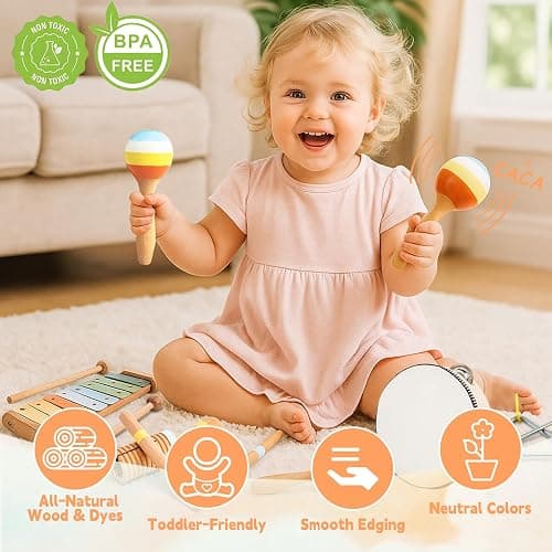 JOOMLAFLY Baby Musical Instruments for Toddlers 1-3, 8PCS Montessori Musical Toy Set with Xylophone, Drum, Maracas...Perfect Toy Gift for 1-3 Year Old Boy Girl thumbnail 4