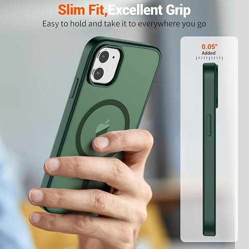 SUPFINE Magnetic for iPhone 12 Mini Case & iPhone 13 Mini Case (Compatible with MagSafe) (Military Grade Drop Protection) Slim Translucent Matte Shockproof Phone Cover,Forest Green thumbnail 7